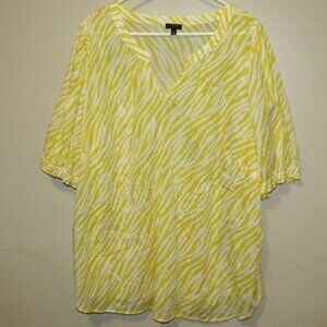 TALBOTS Yellow Zebra Tiger Animal Print V Neck Popover Top Shirt Plus sz 3X